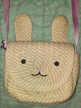 Cat an Jack  Bunny Straw Crossbody Bag with Pink Strap - Cream